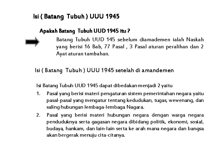 Isi ( Batang Tubuh ) UUU 1945 Apakah Batang Tubuh UUD 1945 itu ?