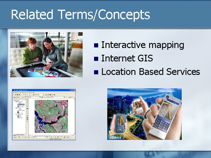 Related Terms/Concepts Interactive mapping n Internet GIS n Location Based Services n 