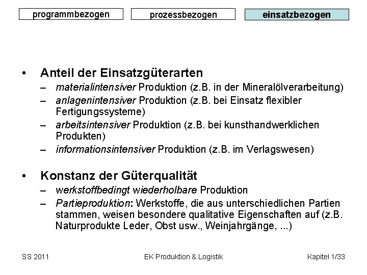 programmbezogen • prozessbezogen einsatzbezogen Anteil der Einsatzgüterarten – materialintensiver Produktion (z. B. in der