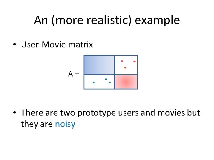 An (more realistic) example • User-Movie matrix A= • There are two prototype users