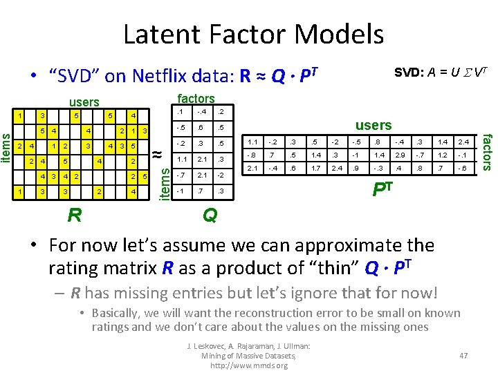  • “SVD” on Netflix data: R ≈ Q · PT factors users 3