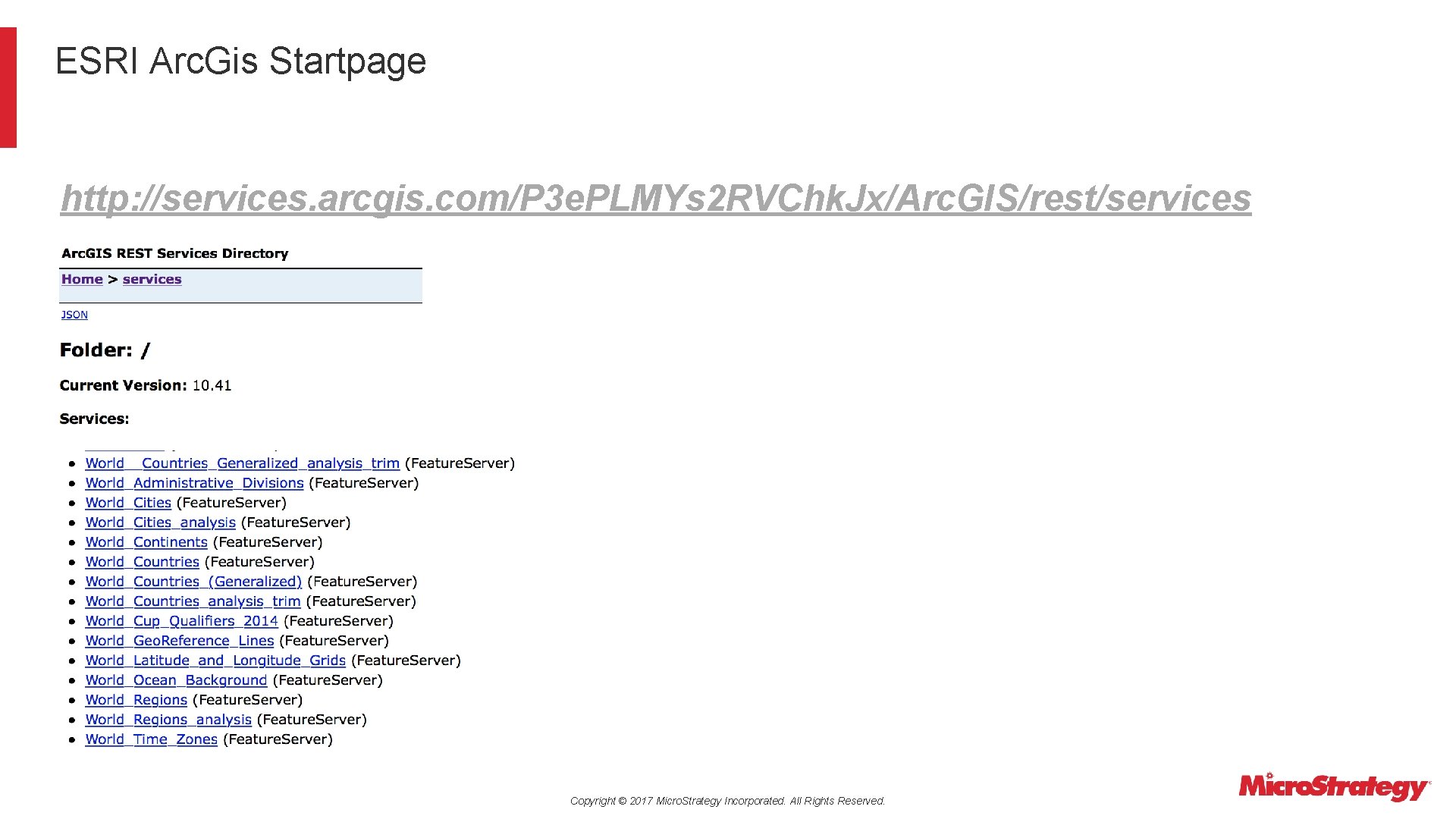 ESRI Arc. Gis Startpage http: //services. arcgis. com/P 3 e. PLMYs 2 RVChk. Jx/Arc.