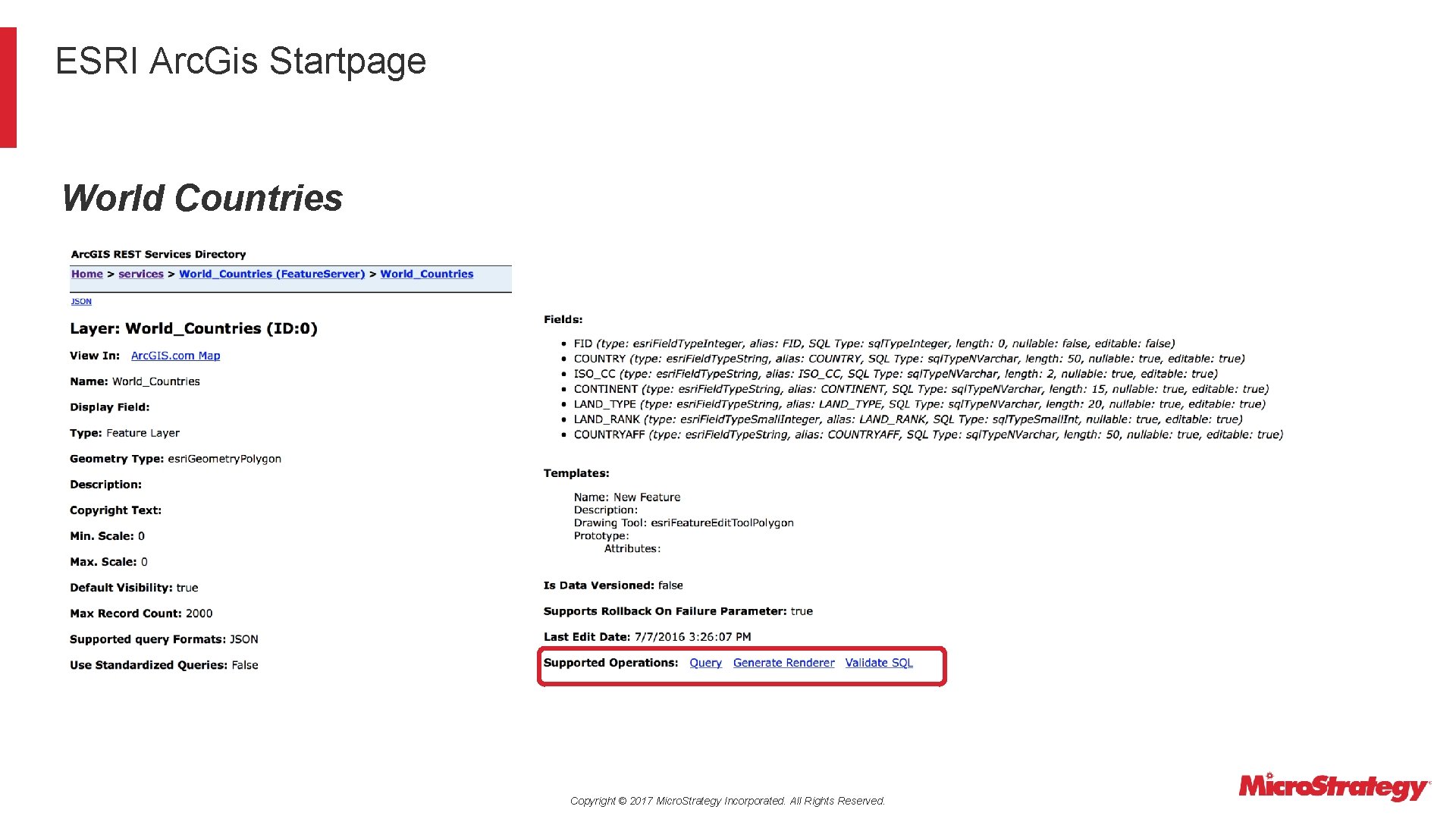 ESRI Arc. Gis Startpage World Countries Copyright © 2017 Micro. Strategy Incorporated. All Rights