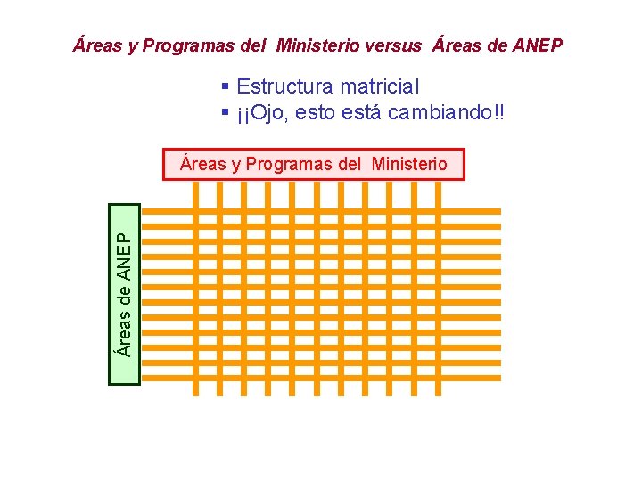 Áreas y Programas del Ministerio versus Áreas de ANEP § Estructura matricial § ¡¡Ojo,