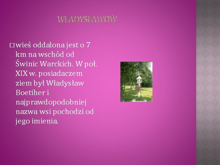 � wieś oddalona jest o 7 km na wschód od Świnic Warckich. W poł.