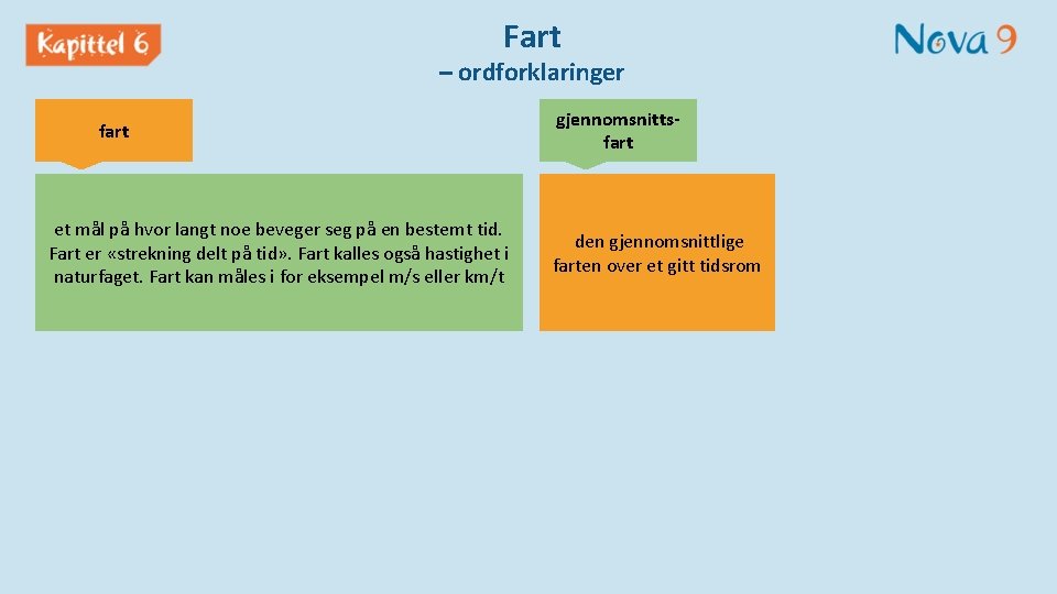 Fart – ordforklaringer fart et mål på hvor langt noe beveger seg på en