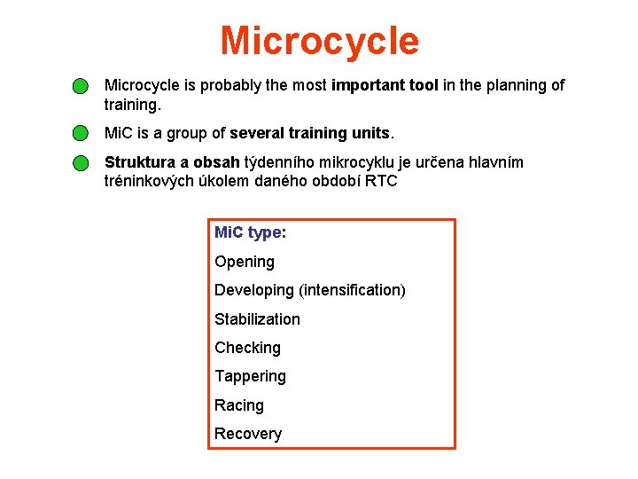Microcycle is probably the most important tool in the planning of training. Mi. C