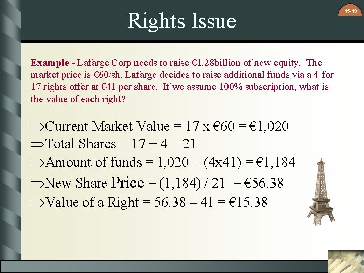 Rights Issue Example - Lafarge Corp needs to raise € 1. 28 billion of