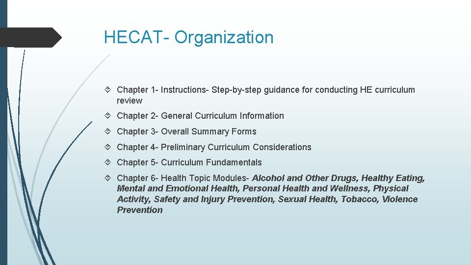 HECAT- Organization Chapter 1 - Instructions- Step-by-step guidance for conducting HE curriculum review Chapter