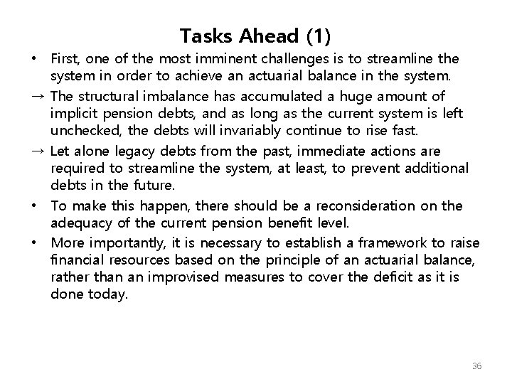 Tasks Ahead (1) • First, one of the most imminent challenges is to streamline
