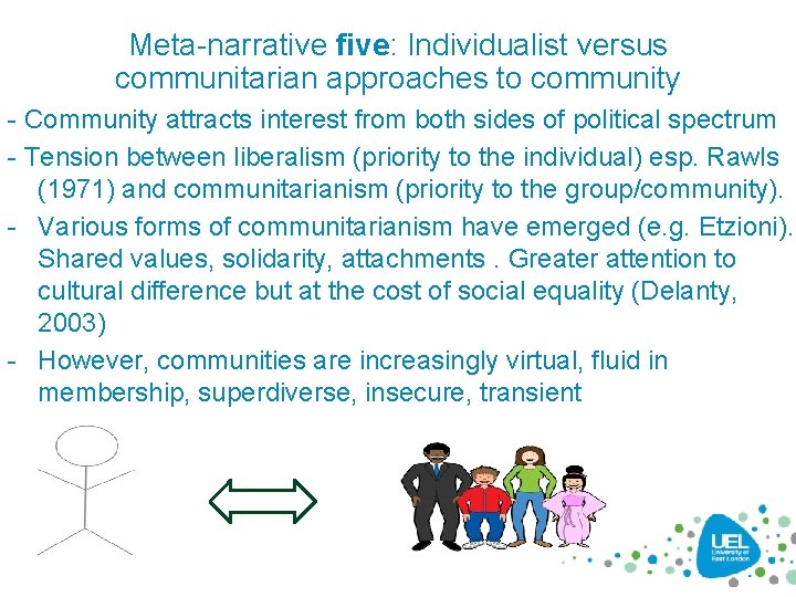 Meta-narrative five: Individualist versus communitarian approaches to community - Community attracts interest from both