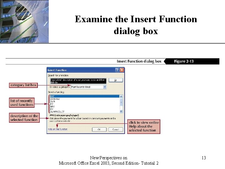 Examine the Insert Function dialog box New Perspectives on Microsoft Office Excel 2003, Second