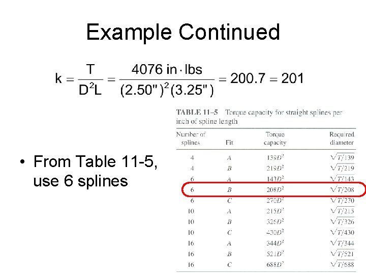 Example Continued • From Table 11 -5, use 6 splines 