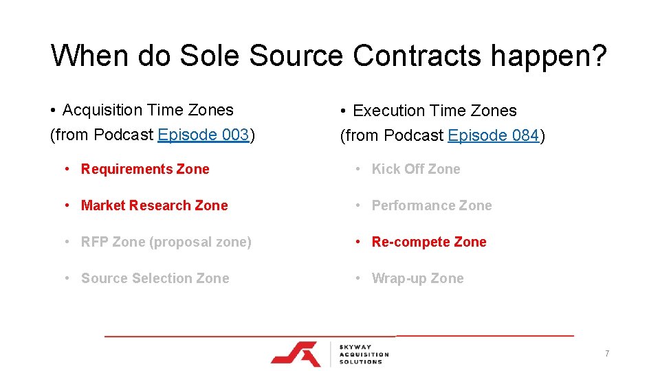 When do Sole Source Contracts happen? • Acquisition Time Zones (from Podcast Episode 003)