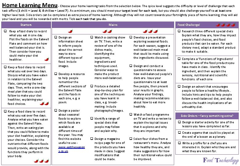 Home Learning Menu - Choose your home learning tasks from the selection below. The