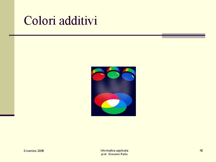 Colori additivi Dicembre 2006 Informatica applicata prof. Giovanni Raho 42 
