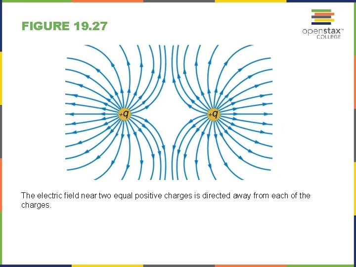 FIGURE 19. 27 The electric field near two equal positive charges is directed away