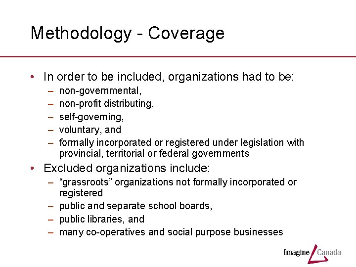 Methodology - Coverage • In order to be included, organizations had to be: –