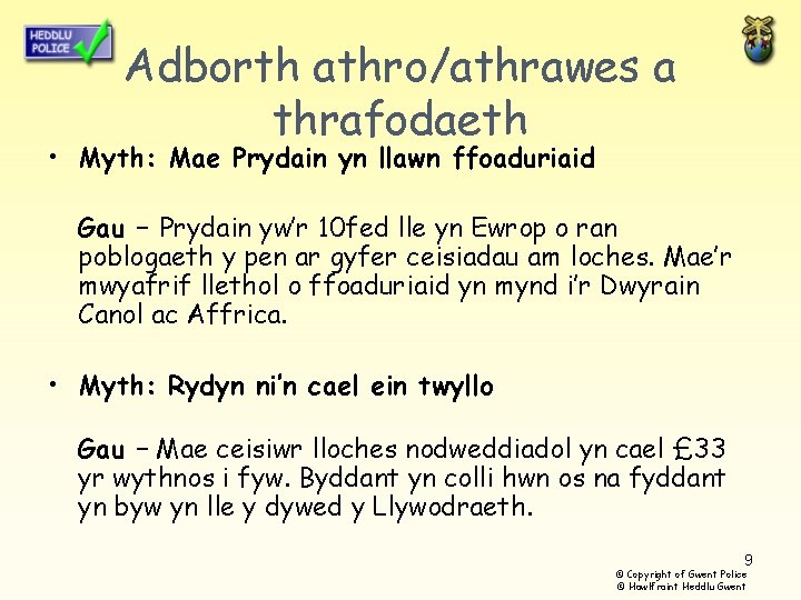 Adborth athro/athrawes a thrafodaeth • Myth: Mae Prydain yn llawn ffoaduriaid Gau – Prydain