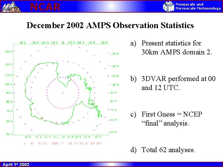 NCAR Mesoscale and Microscale Meteorology December 2002 AMPS Observation Statistics a) Present statistics for