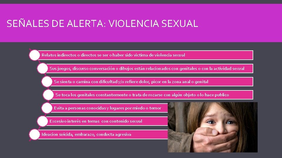 SEÑALES DE ALERTA: VIOLENCIA SEXUAL Relatos indirectos o directos se ser o haber sido