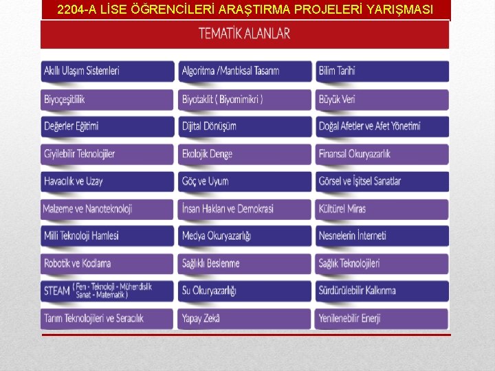 2204 -A LİSE ÖĞRENCİLERİ ARAŞTIRMA PROJELERİ YARIŞMASI 