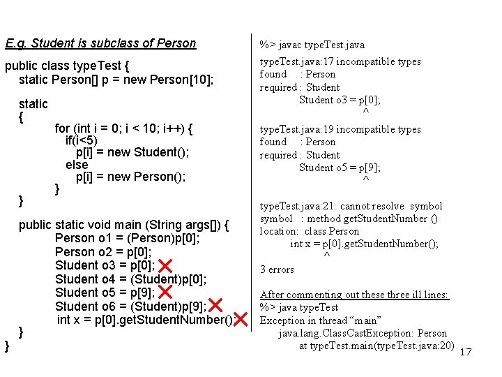 E. g. Student is subclass of Person public class type. Test { static Person[]