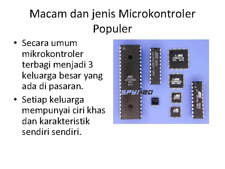 Macam dan jenis Microkontroler Populer • Secara umum mikrokontroler terbagi menjadi 3 keluarga besar