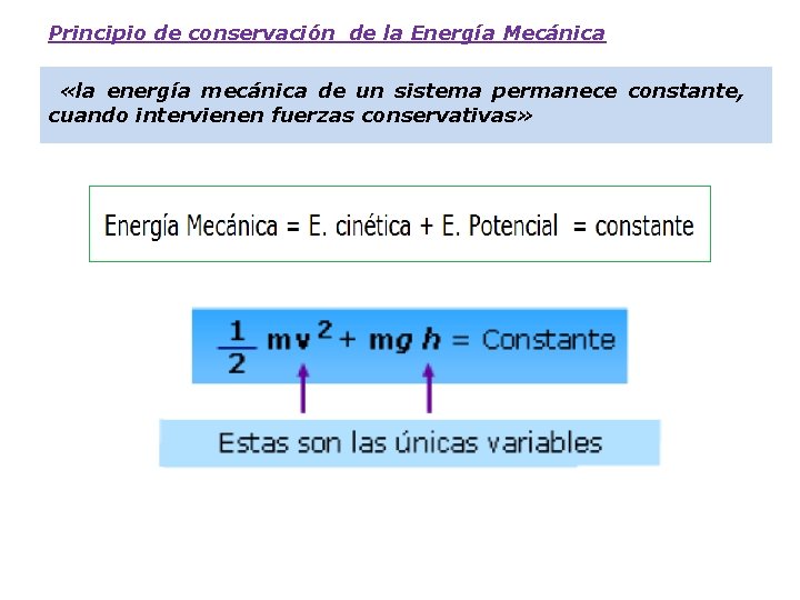 Principio de conservación de la Energía Mecánica «la energía mecánica de un sistema permanece
