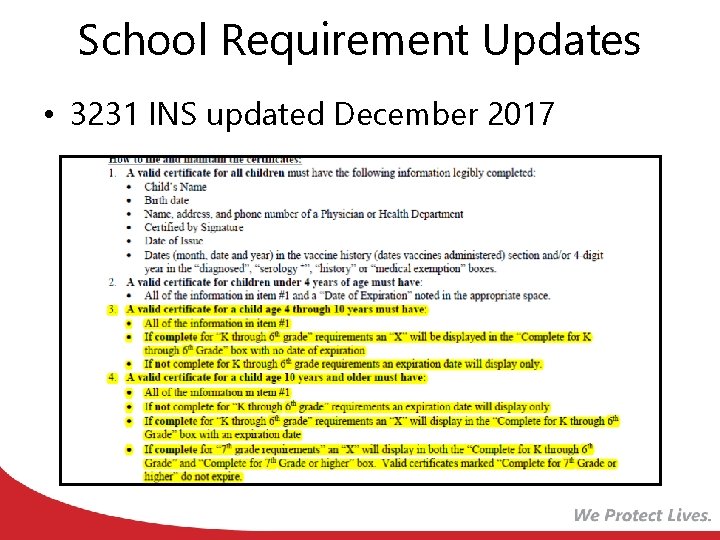 School Requirement Updates • 3231 INS updated December 2017 