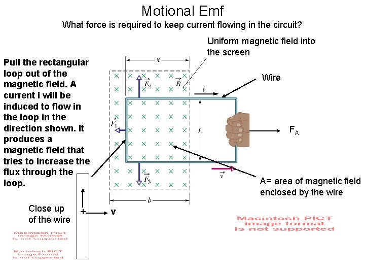 Motional Emf What force is required to keep current flowing in the circuit? Uniform
