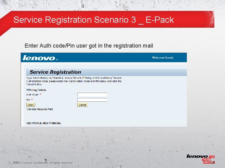 Service Registration Scenario 3 _ E-Pack Enter Auth code/Pin user got in the registration