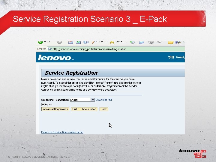 Service Registration Scenario 3 _ E-Pack 5 �� © 2011 Lenovo Confidential. All rights