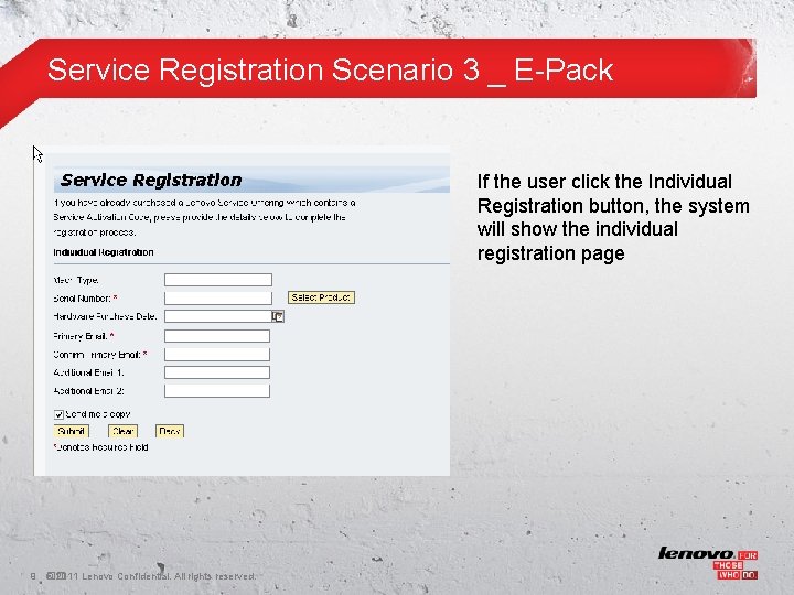 Service Registration Scenario 3 _ E-Pack If the user click the Individual Registration button,