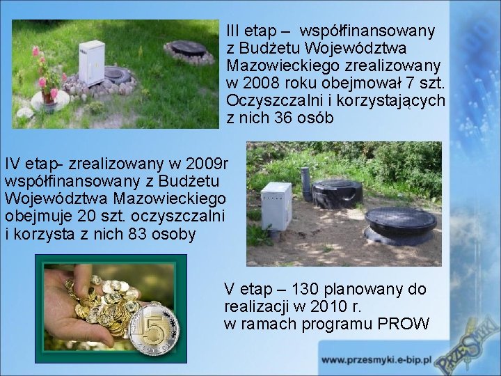III etap – współfinansowany z Budżetu Województwa Mazowieckiego zrealizowany w 2008 roku obejmował 7