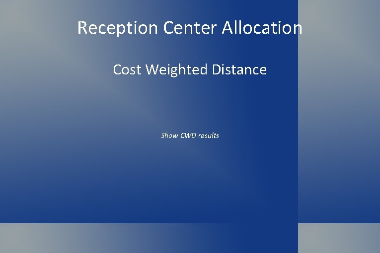 Reception Center Allocation Cost Weighted Distance Show CWD results 