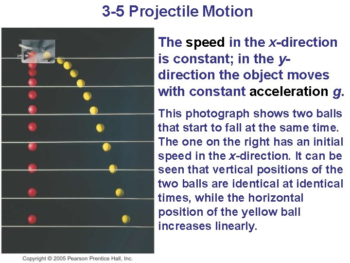 3 -5 Projectile Motion The speed in the x-direction is constant; in the ydirection