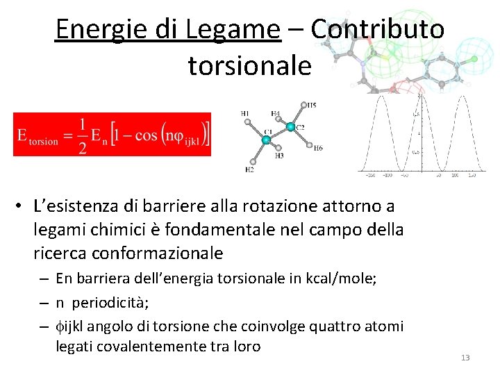 Energie di Legame – Contributo torsionale • L’esistenza di barriere alla rotazione attorno a