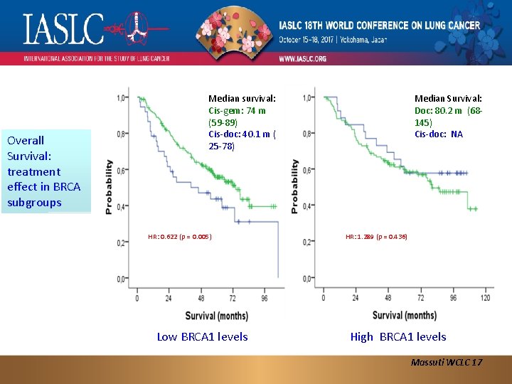 Overall Survival: treatment effect in BRCA subgroups Median survival: Cis-gem: 74 m (59 -89)