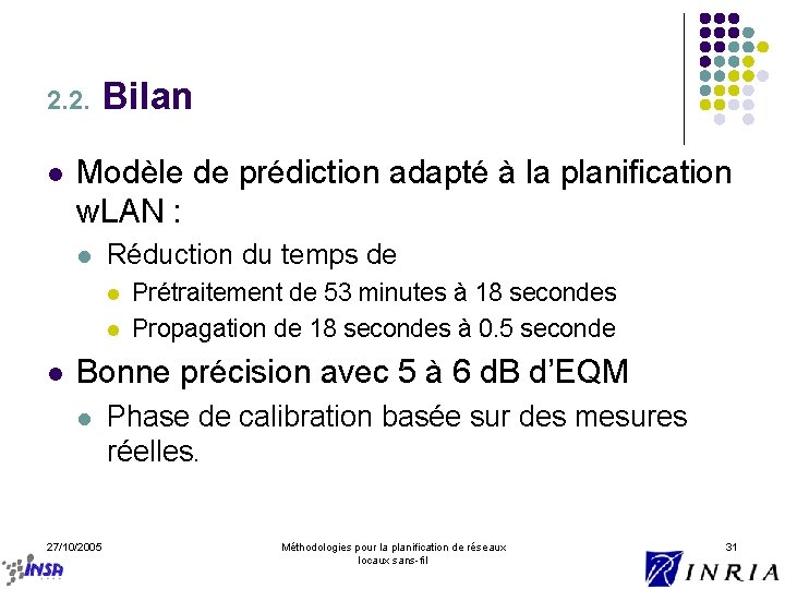 2. 2. l Bilan Modèle de prédiction adapté à la planification w. LAN :