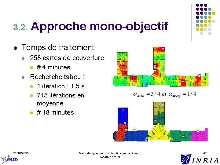 3. 2. l Approche mono-objectif Temps de traitement l l 27/10/2005 258 cartes de