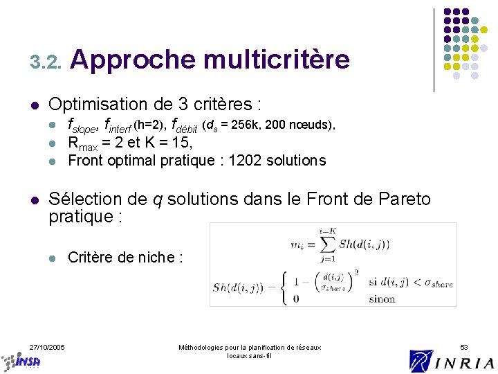 3. 2. l Optimisation de 3 critères : l l Approche multicritère fslope, finterf