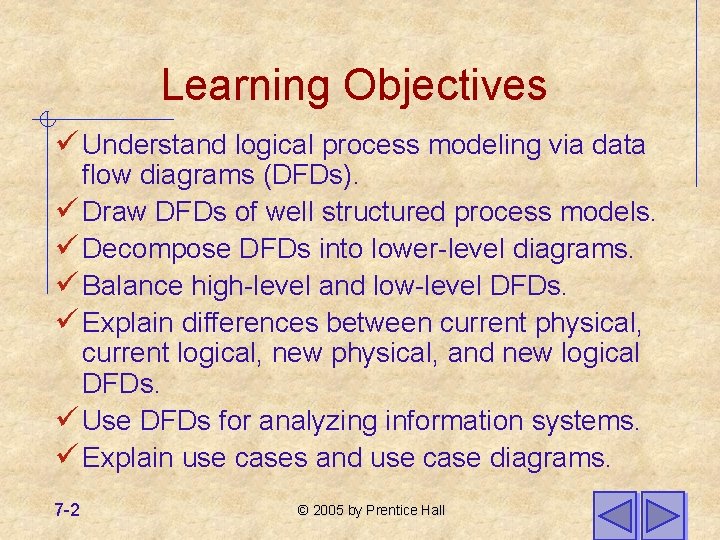 Learning Objectives ü Understand logical process modeling via data flow diagrams (DFDs). ü Draw Learning Objectives ü Understand logical process modeling via data flow diagrams (DFDs). ü Draw