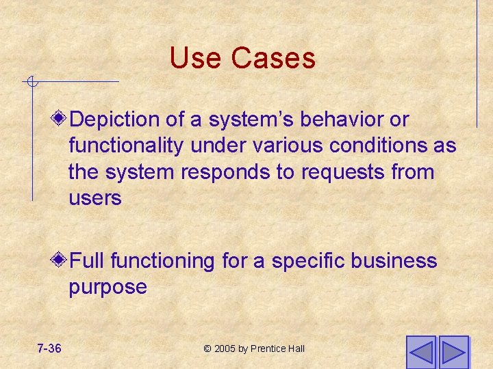 Use Cases Depiction of a system’s behavior or functionality under various conditions as the Use Cases Depiction of a system’s behavior or functionality under various conditions as the