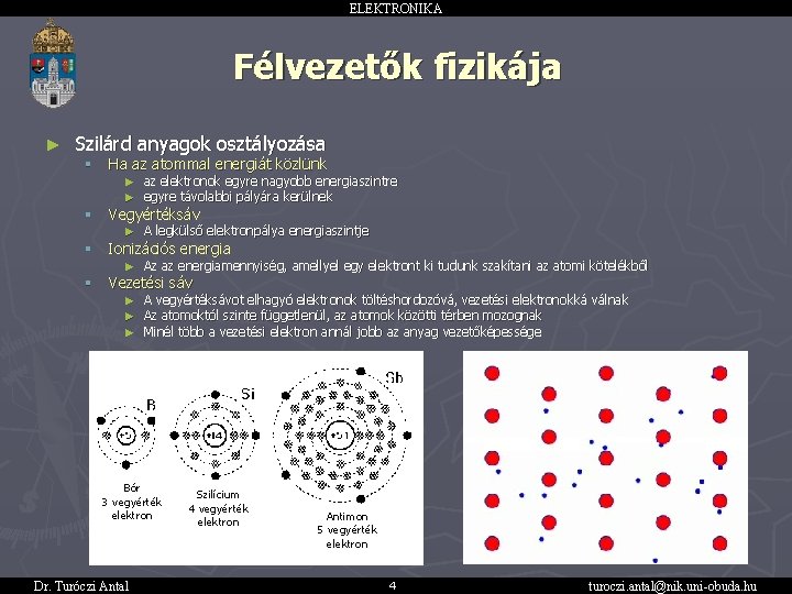 ELEKTRONIKA Félvezetők fizikája ► Szilárd anyagok osztályozása § Ha az atommal energiát közlünk §