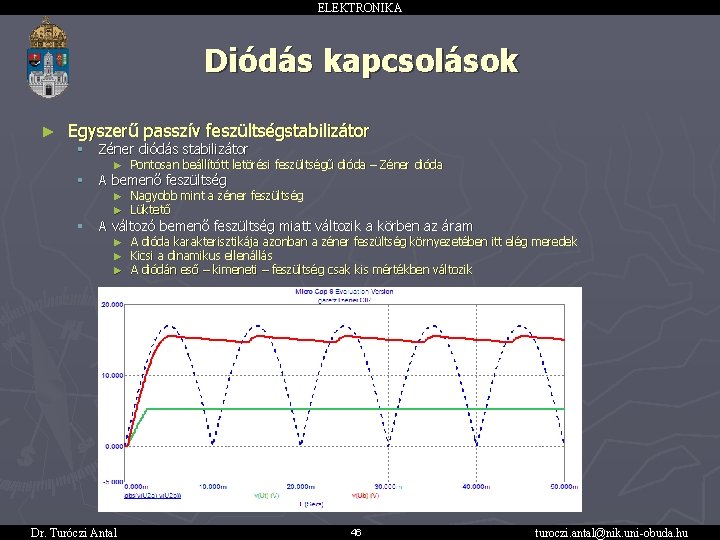 ELEKTRONIKA Diódás kapcsolások ► Egyszerű passzív feszültségstabilizátor § Zéner diódás stabilizátor § A bemenő