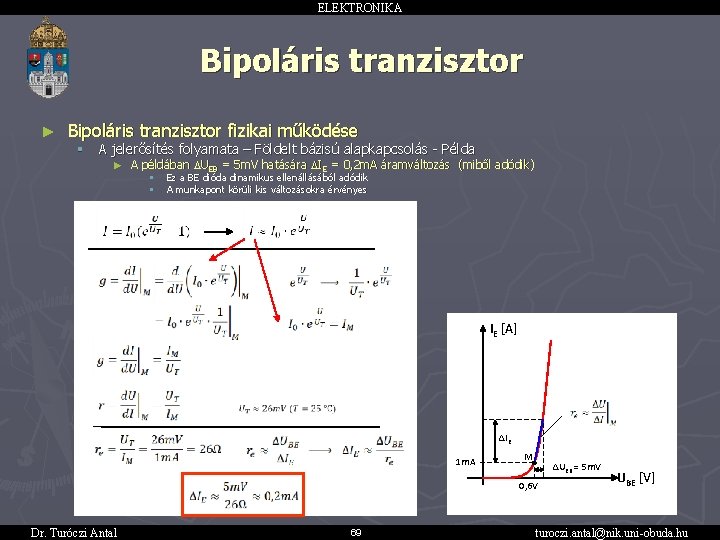 ELEKTRONIKA Bipoláris tranzisztor ► Bipoláris tranzisztor fizikai működése § A jelerősítés folyamata – Földelt