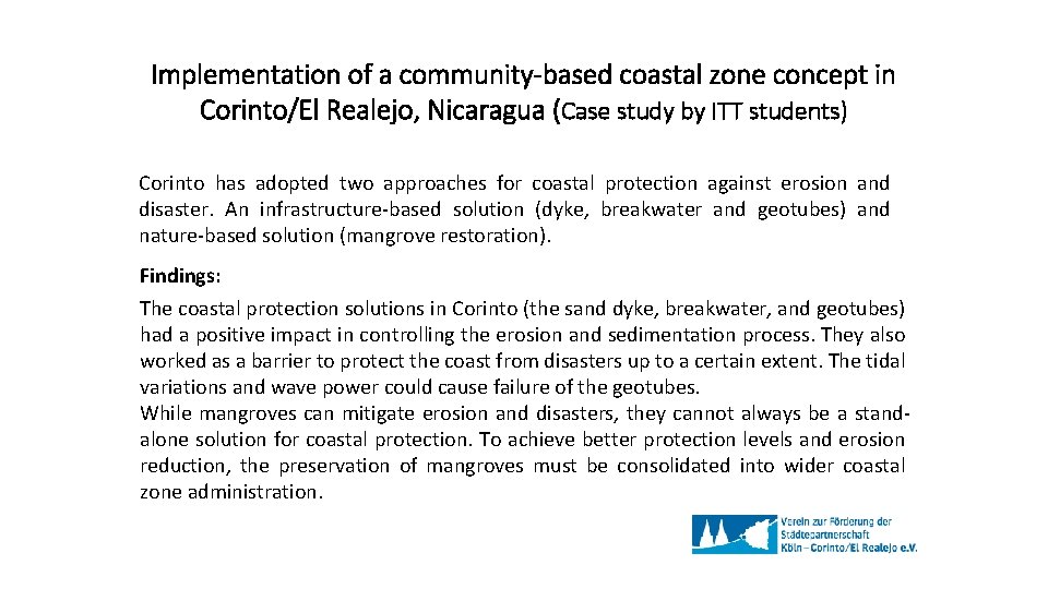 Implementation of a community-based coastal zone concept in Corinto/El Realejo, Nicaragua (Case study by