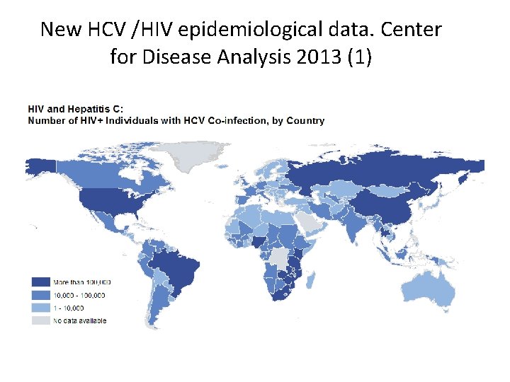 New HCV /HIV epidemiological data. Center for Disease Analysis 2013 (1) 
