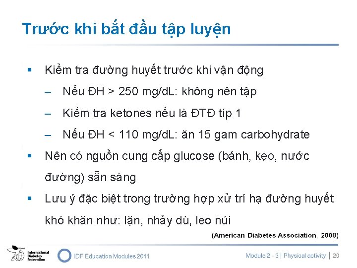 Trước khi bắt đầu tập luyện § Kiểm tra đường huyết trước khi vận